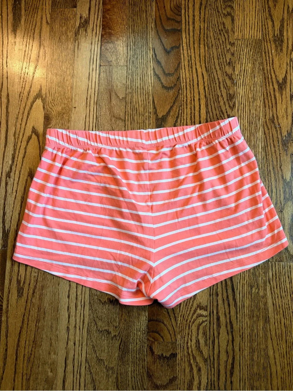 LAKE Pima Cotton Coral & White Striped Lounge Sleep Shorts Cozy - Large